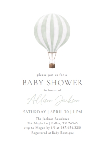 Baby Shower Invitation - Hot Air Balloon (Sage) design preview