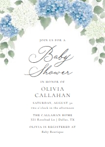 Baby Shower Invitation - Blue Hydrangeas design preview