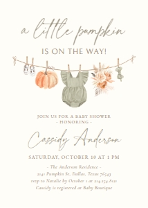 Baby Shower Invitation - Girl Pumpkin Clothesline - 1105 design preview