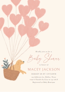 Baby Shower Invitation - Golden Retriever with Heart Balloons design preview