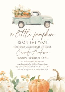 Baby Shower Invitation - Little Pumpkin (Green Truck) - 1110 design preview