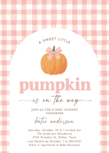 Baby Shower Invitation - Little Pumpkin with Pink Bow design preview
