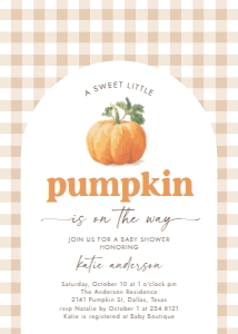 Baby Shower Invitation - Beige Gingham Pumpkin design preview
