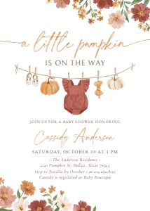 Baby Shower Invitation - Burgundy Pumpkin Clothesline design preview