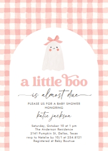 Baby Shower Invitation - Little Boo (Pink Gingham) design preview