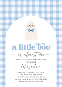 Baby Shower Invitation - Little Boo (Blue Gingham) design preview