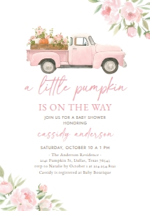 Baby Shower Invitation - Little Pumpkin (Pink Truck) design preview