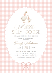 Baby Shower Invitation - Silly Goose (Pink Gingham) design preview
