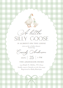 Baby Shower Invitation - Silly Goose (Sage Gingham) design preview