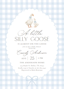 Baby Shower Invitation - Silly Goose (Blue Gingham) design preview