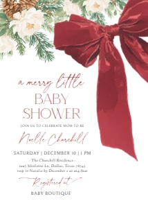 Baby Shower Invitation - Red Christmas Bow and Greenery design preview