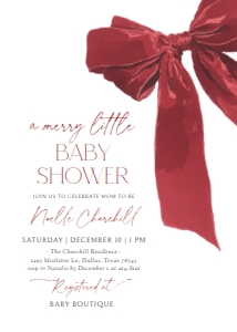 Baby Shower Invitation - Red Christmas Bow design preview