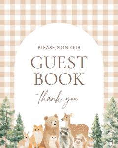 Guest Book Sign (8x10) - Woodland Gingham - 1115: Baby Shower Sign Bundle - Woodland Gingham - 1115