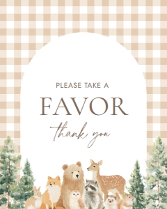Favors Sign (8x10) - Woodland Gingham - 1115: Baby Shower Sign Bundle - Woodland Gingham - 1115