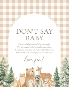 Don't Say Baby Sign (8x10) - Woodland Gingham - 1115: Baby Shower Sign Bundle - Woodland Gingham - 1115