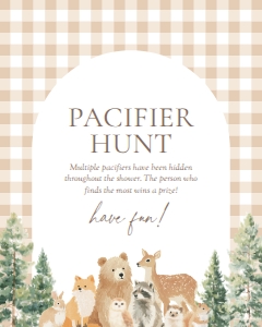 Pacifier Hunt Sign (8x10) - Woodland Gingham - 1115: Baby Shower Sign Bundle - Woodland Gingham - 1115