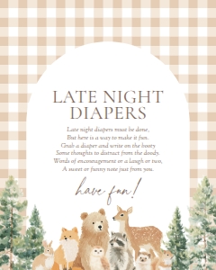 Late Night Diapers Sign (8x10) - Woodland Gingham - 1115: Baby Shower Sign Bundle - Woodland Gingham - 1115