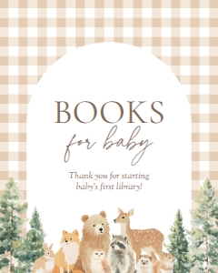 Books for Baby Sign (8x10) - Woodland Gingham - 1115: Baby Shower Sign Bundle - Woodland Gingham - 1115
