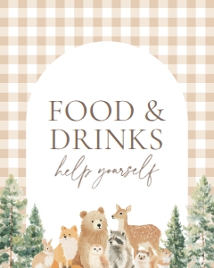 Food and Drinks Sign (8x10) - Woodland Gingham - 1115: Baby Shower Sign Bundle - Woodland Gingham - 1115