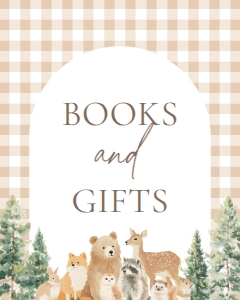 Books & Gifts Sign (8x10) - Woodland Gingham - 1115: Baby Shower Sign Bundle - Woodland Gingham - 1115