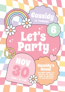 Birthday Invitation - Retro Rainbow Checker design preview