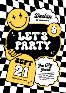 Birthday Invitation - Black and White Checker Smile Face design preview