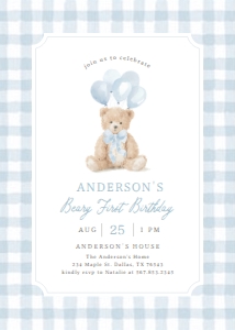 Birthday Invitation - Teddy Bear (Blue Gingham) - 9934 design preview