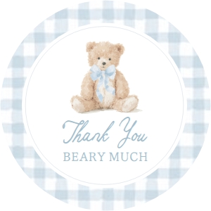 Round Label - Blue Gingham Teddy Bear - 9934 design preview