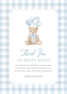Flat Thank You Card - Blue Gingham Teddy Bear - 9934 design preview