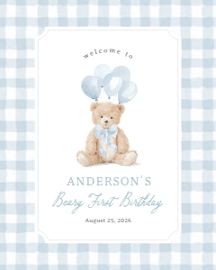 Welcome Sign - Blue Gingham Teddy Bear - 9934 design preview