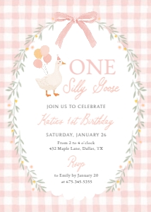 Birthday Invitation - One Silly Goose Pink Gingham design preview