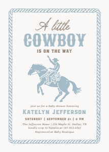 Baby Shower Invitation - Little Cowboy (Blue Gingham): Baby Shower Invitation - Blue Gingham Cowboy