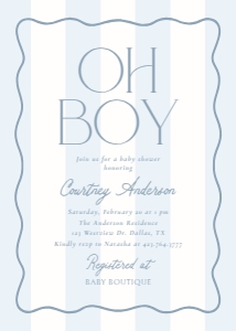 Baby Shower Invitation - Vintage Blue Stripe - 1132: Baby Shower Invitation - Oh Boy Blue Stripes