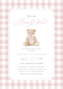 Baby Shower Invitation - Teddy Bear (Pink Gingham) design preview