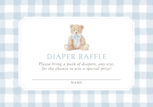 Diaper Raffle Ticket - Blue Gingham Teddy Bear - 1127 design preview