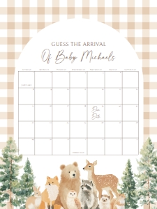 Due Date Calendar - Woodland Gingham - 1115: Baby Shower Bundle - Woodland Gingham - 1115