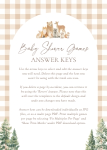 Baby Shower Games (Answer Keys) - Woodland Gingham - 1115: Baby Shower Games - Woodland Gingham - 1115