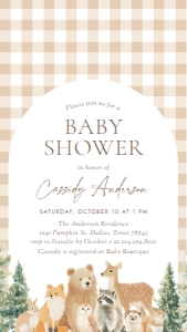 Electronic Baby Shower Invitation - Woodland Gingham - 1115: Baby Shower Bundle - Woodland Gingham - 1115