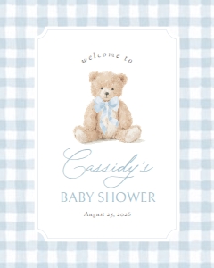 Welcome Sign - Blue Gingham Teddy Bear - 1127 design preview