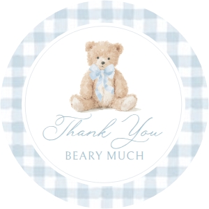 Round Label - Blue Gingham Teddy Bear - 1127 design preview