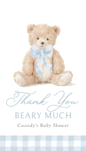 Rectangle Favor Tag - Blue Gingham Teddy Bear - 1127 design preview