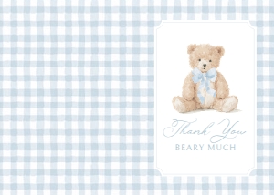 Folded Thank You Card - Blue Gingham Teddy Bear - 1127 design preview
