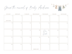 Due Date Calendar - Blue Overalls Clothesline - 1113 design preview