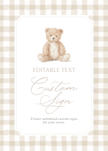 Custom Sign - Neutral Gingham Teddy Bear - 1129 design preview