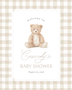 Welcome Sign - Neutral Gingham Teddy Bear - 1129 design preview