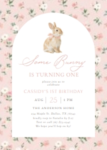 Birthday Invitation - Pink Floral Bunny design preview