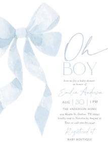Baby Shower Invitation - Blue Bow design preview