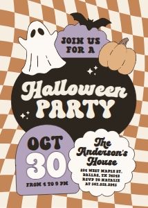 Halloween Party Invitation - Retro Checker: Halloween Party Invitation - Muted Retro Checker