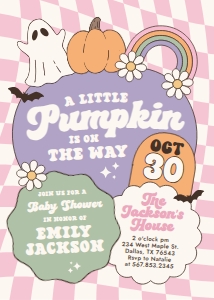 Baby Shower Invitation - Little Pumpkin Retro Checker design preview