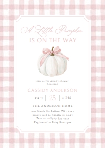 Baby Shower Invitation - Pink Gingham Little Pumpkin design preview